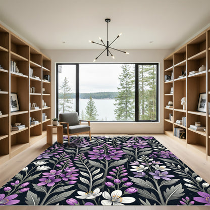Purple White Floral Branch Composition Rug