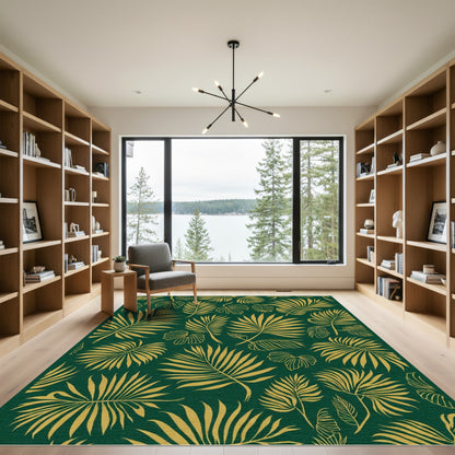Gold Palm Frond Tropical Leaf Rug