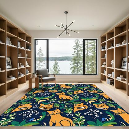 Playful Orange Cats Lush Foliage Rug
