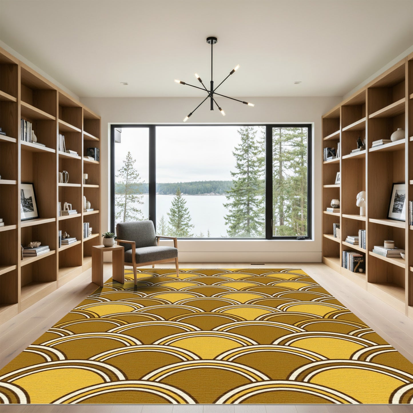 Golden Retro Mid Century Scalloped Arch Rug