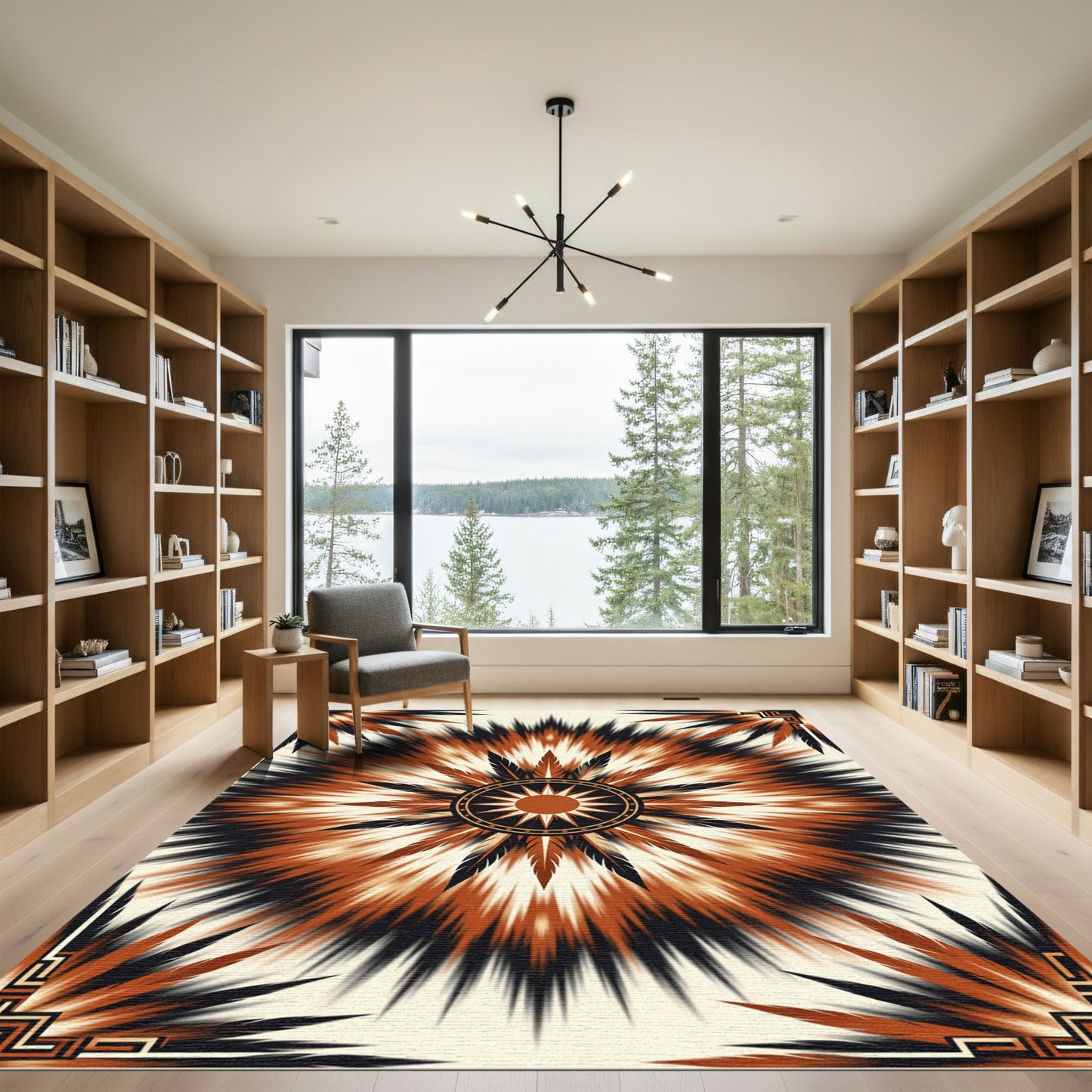 Radiant Terra Cotta Feather Starburst Rug