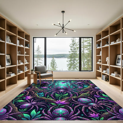 Neon Purple Enchanted Spider Forest Rug