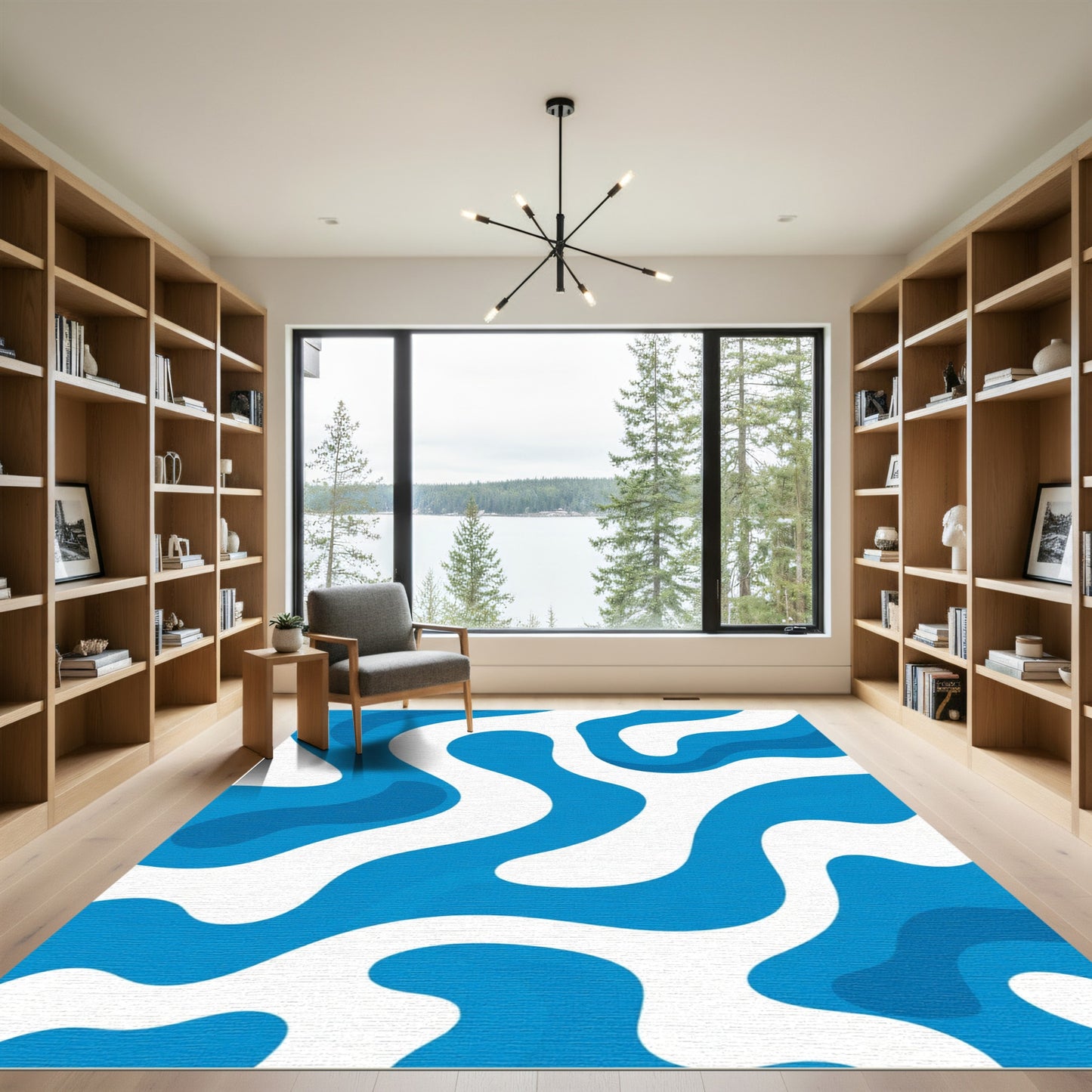 Deep Blue Abstract Organic Flow Rug