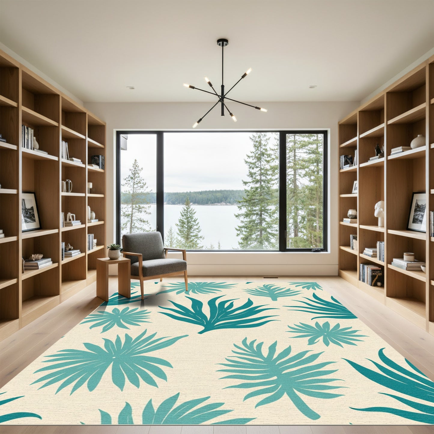 Teal Tropical Leaf Scatter Rug