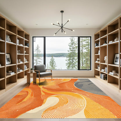 Abstract Orange Swirls Flowing Wave Rug