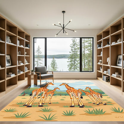 Family Herd Orange Giraffes Savannah Sky Rug