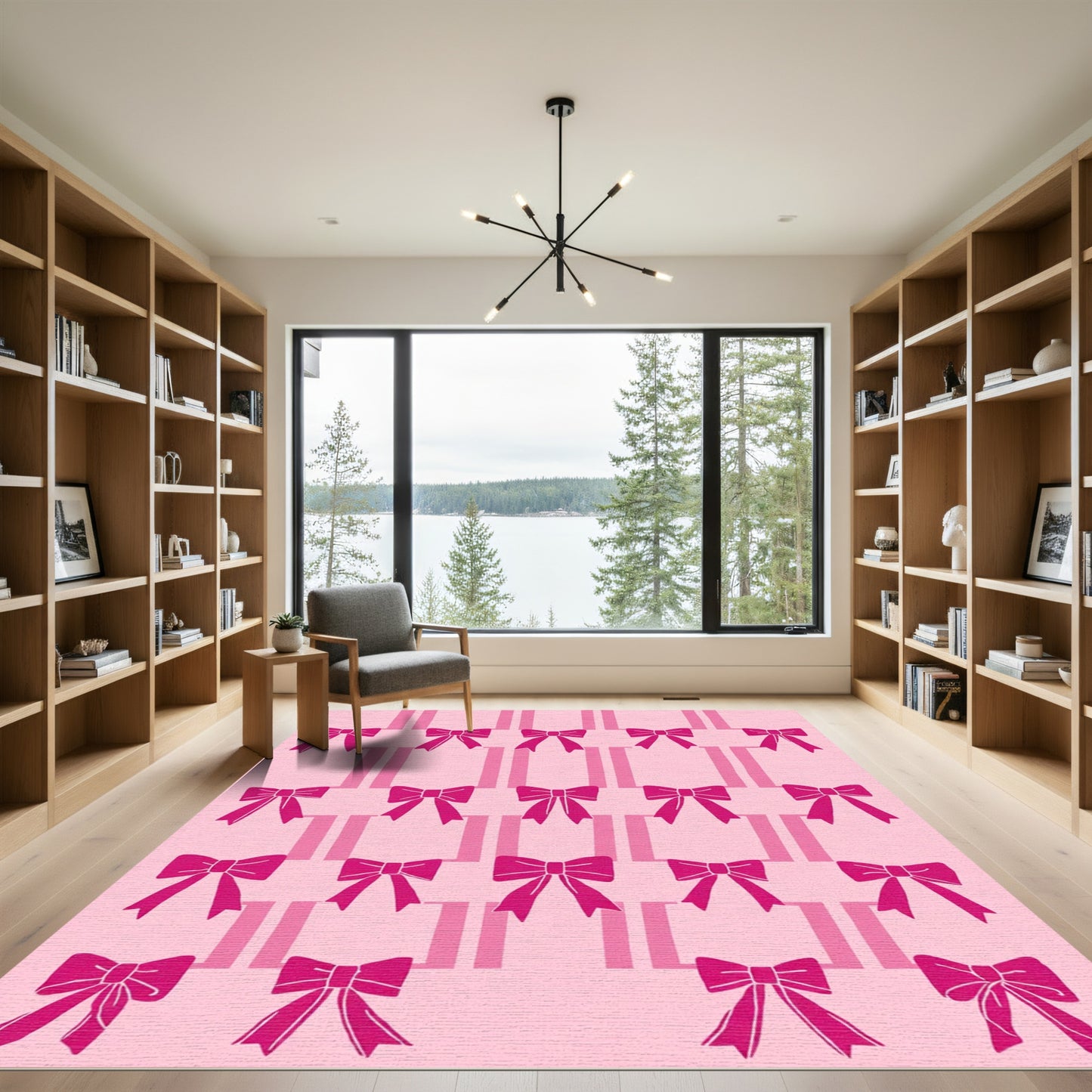 Fuchsia Bow Grid Pink Rug