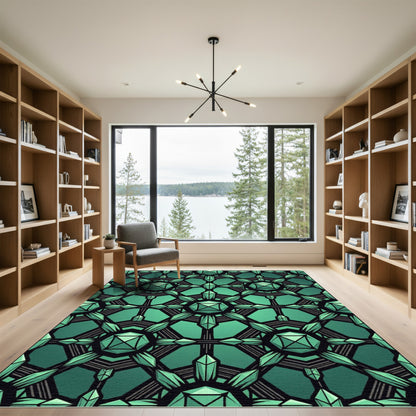 Emerald Geometric Crystal Hexagon Art Rug