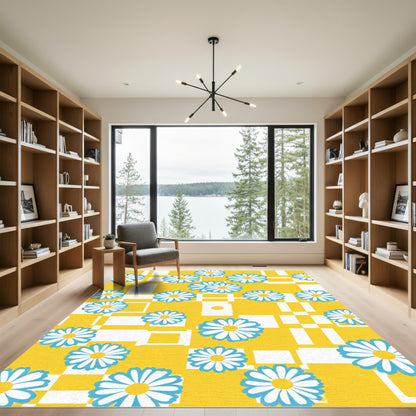Daisy Squares Yellow Blue Rug