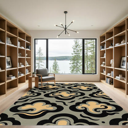 Retro Golden Cloud Swirl Rug