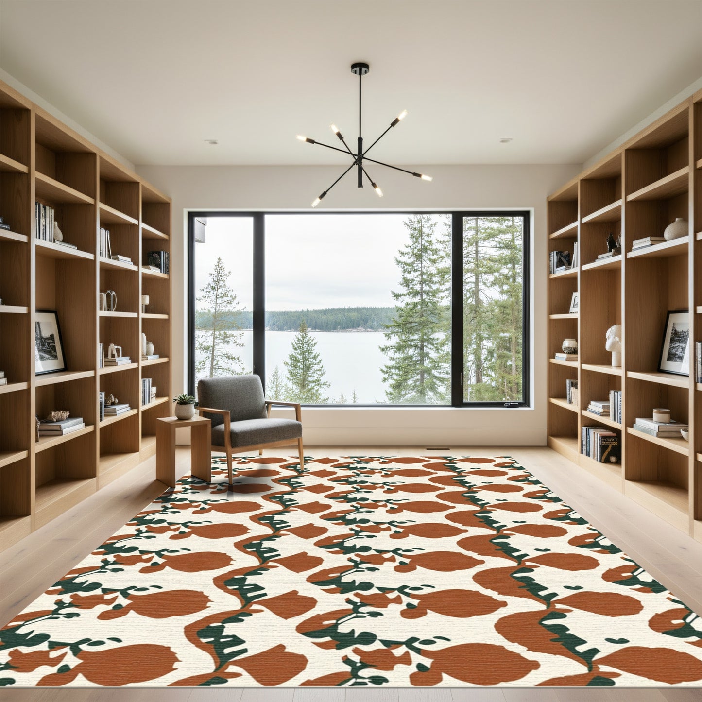 Earthy Red Green Branch Blossom Rug