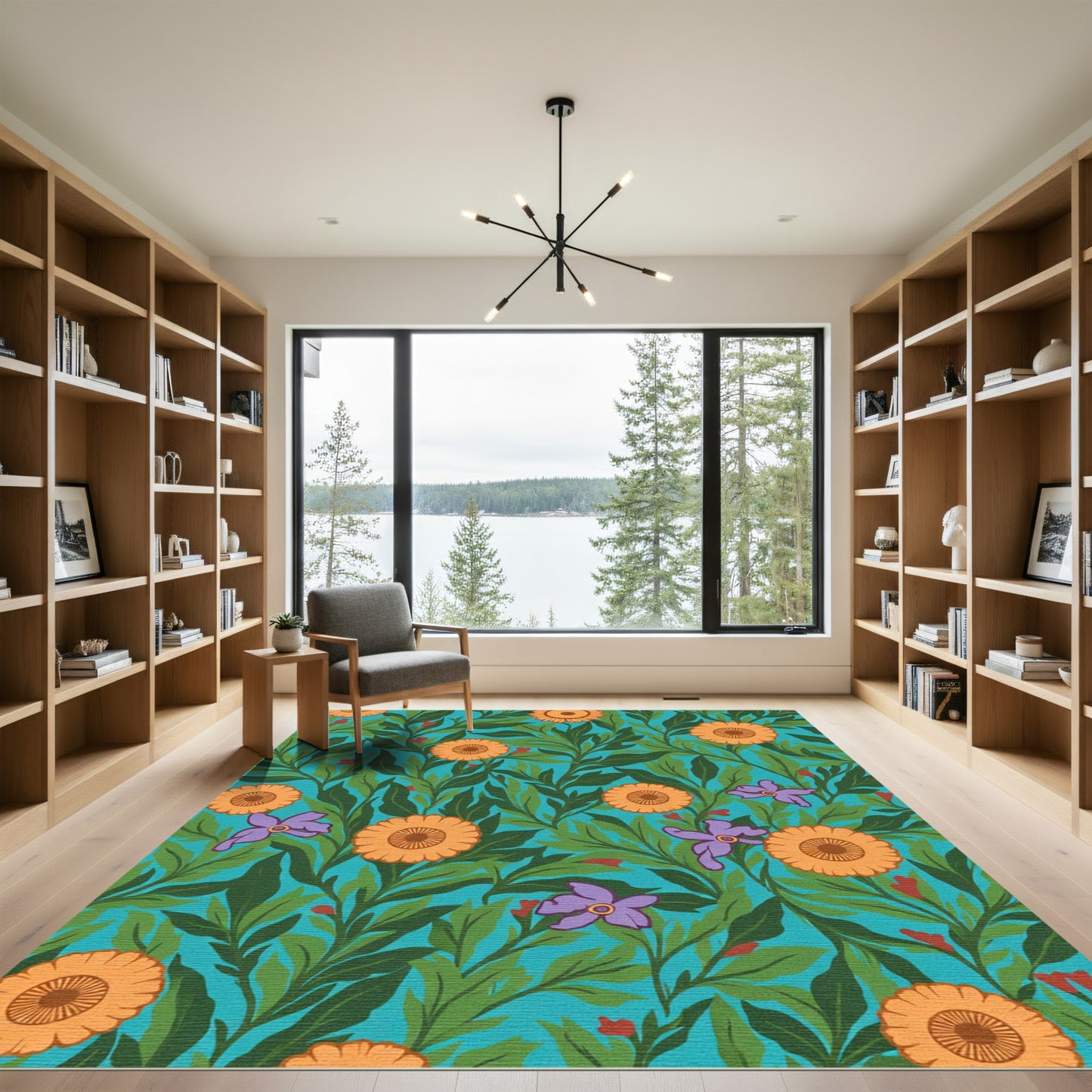 Orange Daisy Lilac Botanical Meadow Rug