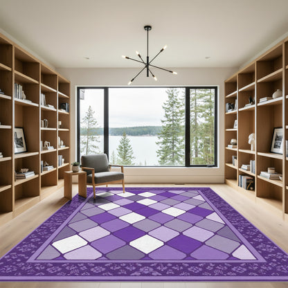 Purple Diamond Bordered Geometric Rug