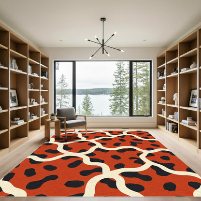 Bold Red Black Amoeba Organic Rug