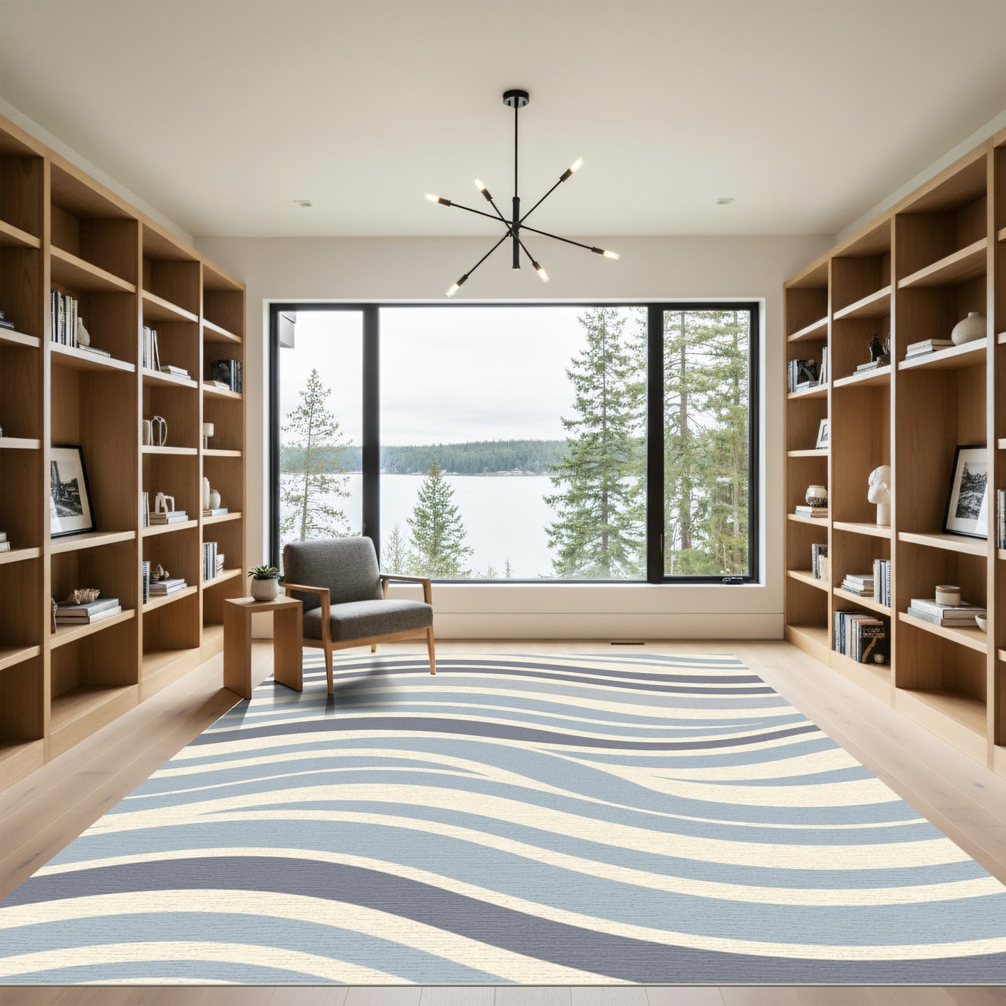 Cool Tones Wavy Abstract Lines Rug