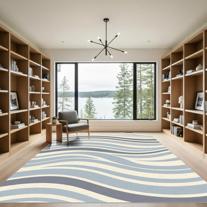 Cool Tones Wavy Abstract Lines Rug