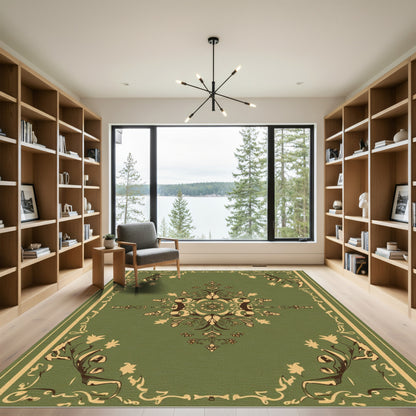 Olive Green Vintage Floral Medallion Rug