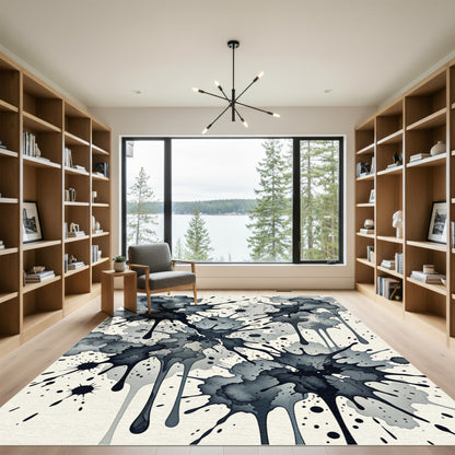 Monochromatic Ink Splatter Cascade Rug