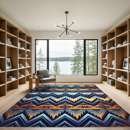 Tribal Geometric Sun Mountain Landscape Rug