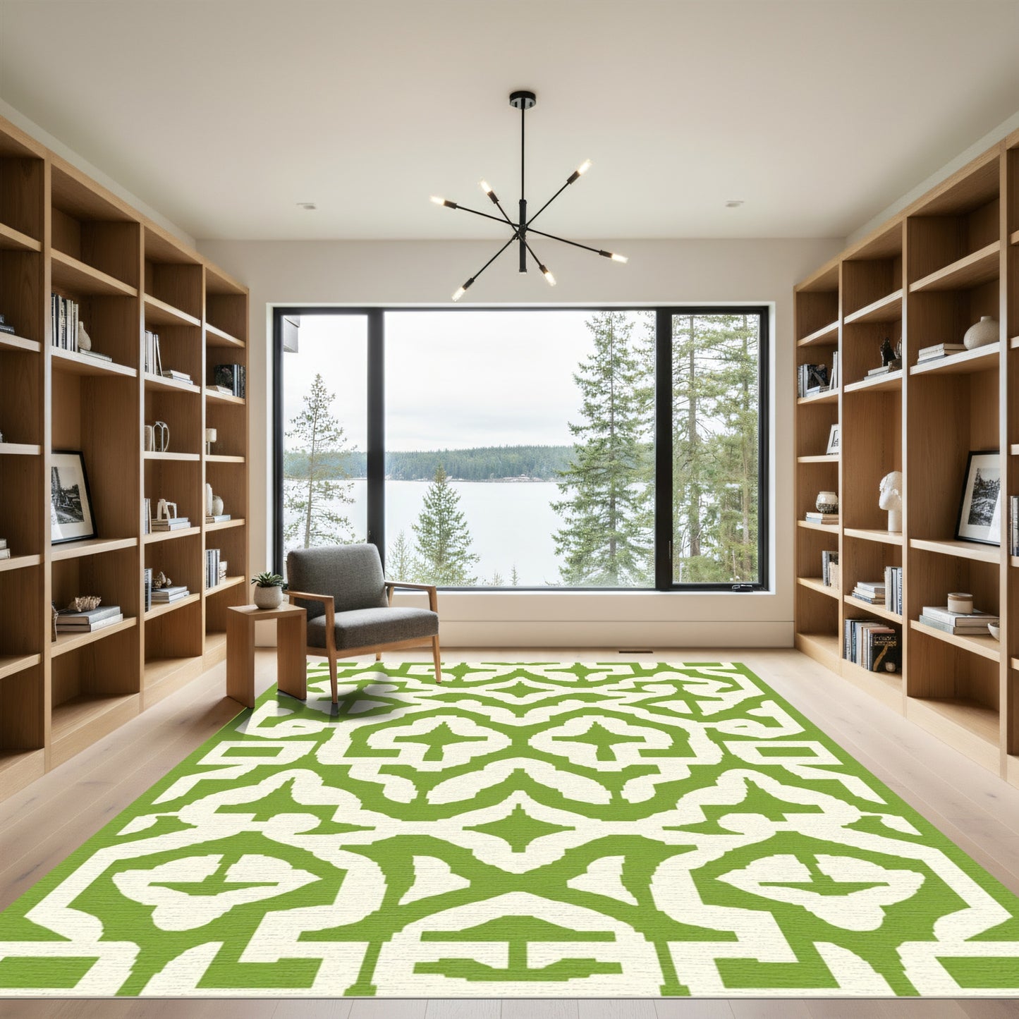 Off White Green Lattice Interlocking Medallion Rug