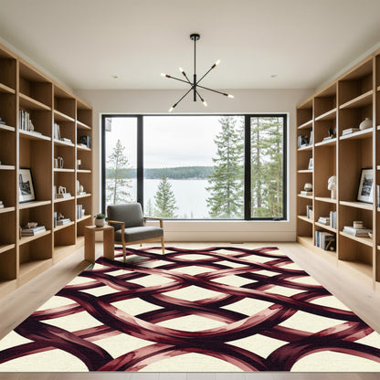 Deep Burgundy Interlocking Ribbon Weave Rug