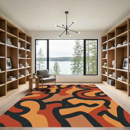 Earthy Terracotta Black Line Abstract Rug