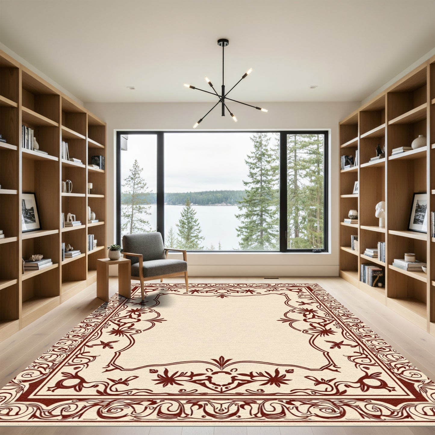 Crimson Vintage Floral Scroll Frame Rug