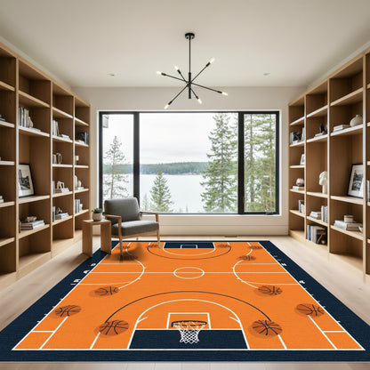 Orange Basketball Court Action Rug