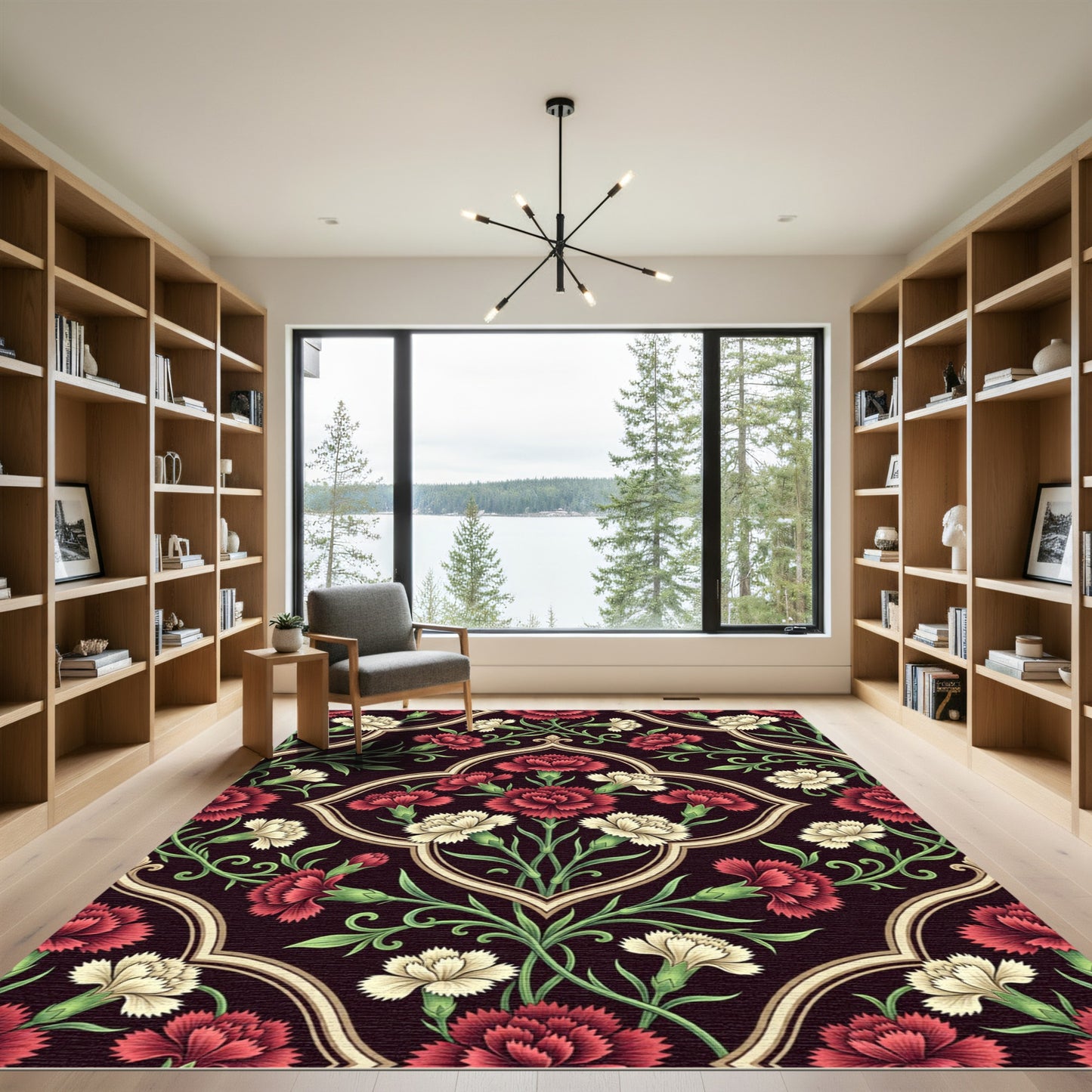 Elegant Deep Crimson Floral Trellis Rug