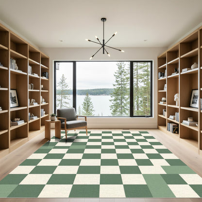 Sage Green Grid Checkered Minimalist Rug