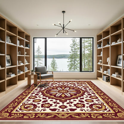 Crimson Gold Floral Medallion Rug