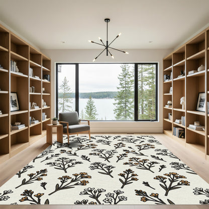 Delicate Branching Blossoms Ivory Rug