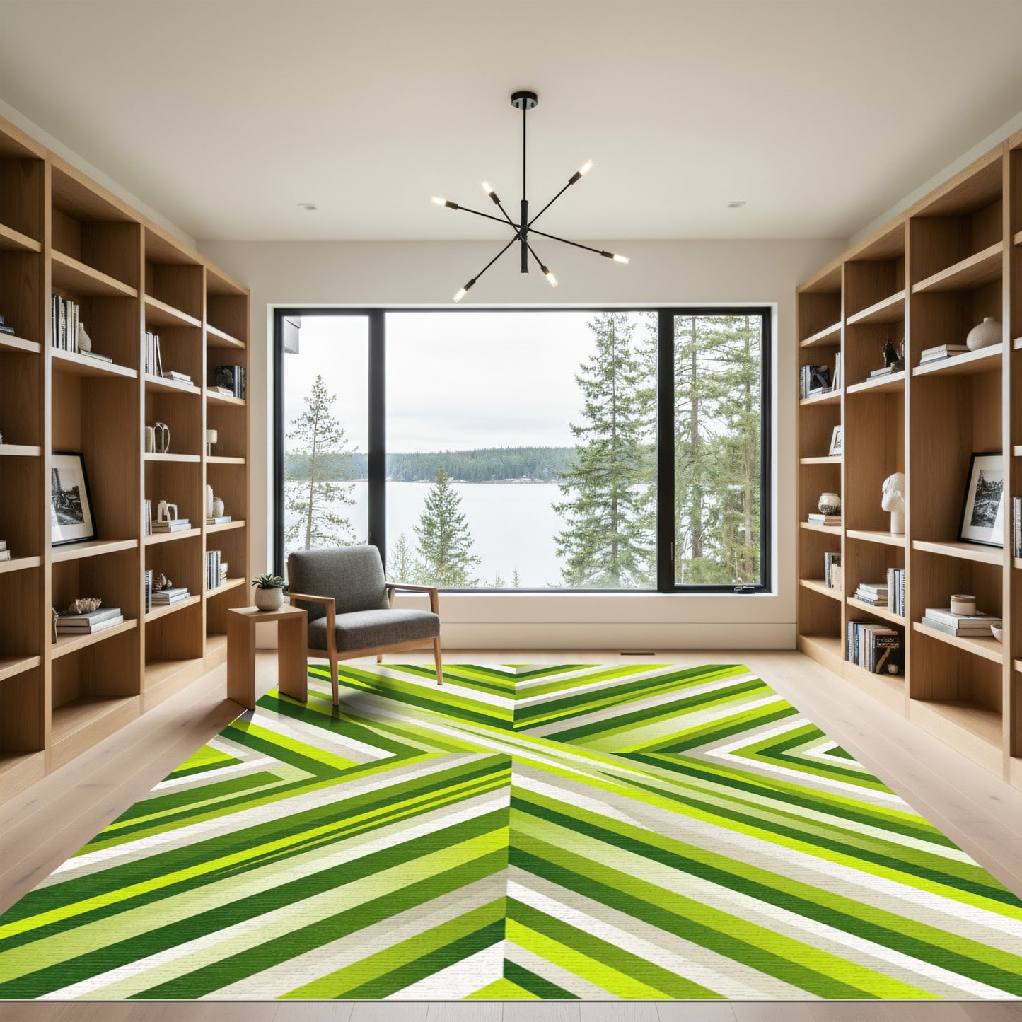 Modern Vibrant Lime Geometric Chevron Rug