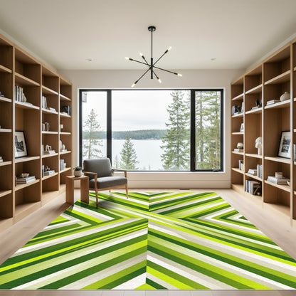 Modern Vibrant Lime Geometric Chevron Rug