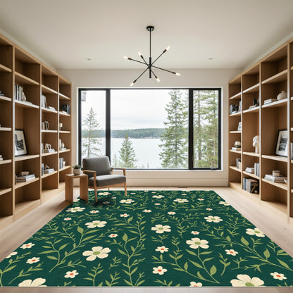 Dark Green Floral Vine Meadow Rug