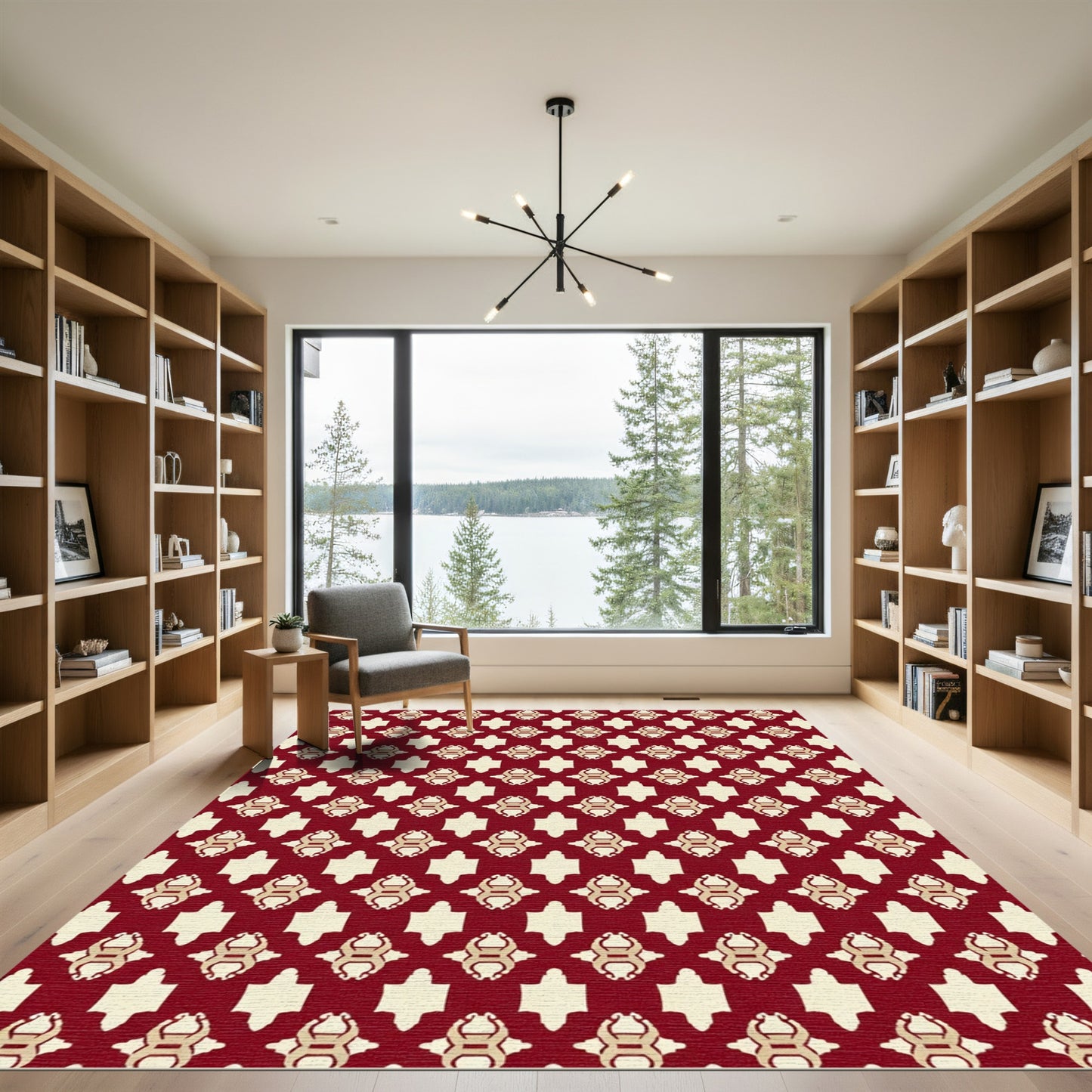 Deep Red Intricate Geometric Motif Rug