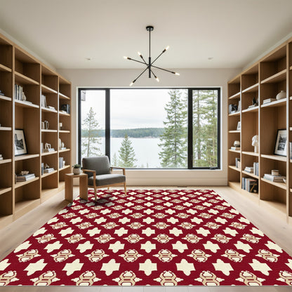 Deep Red Intricate Geometric Motif Rug