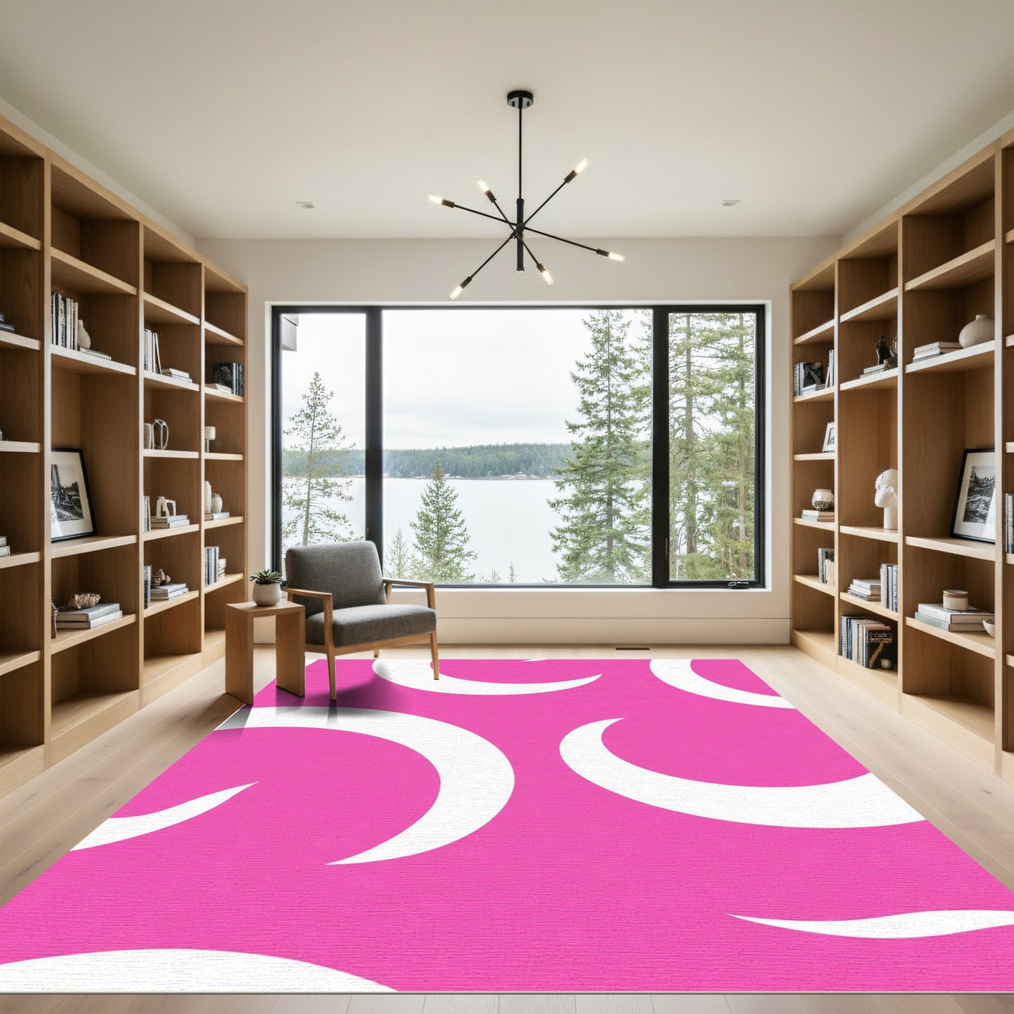 Pink Swirling Crescent Swirl Rug