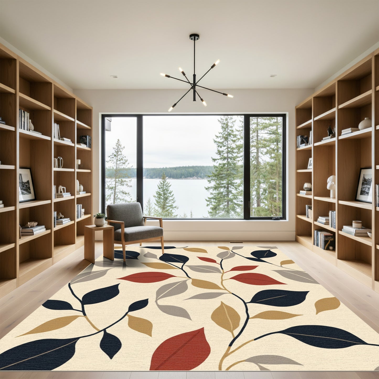 Terracotta Navy Gray Leafy Vines Rug