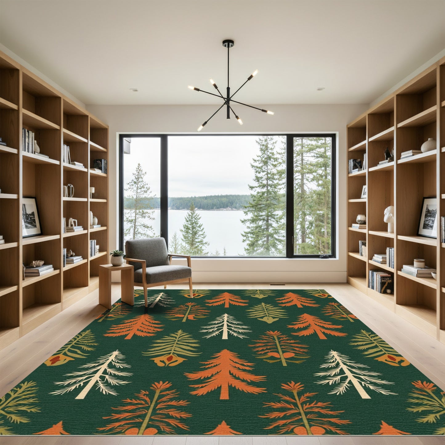 Forest Trees Amber Cream Green Rug