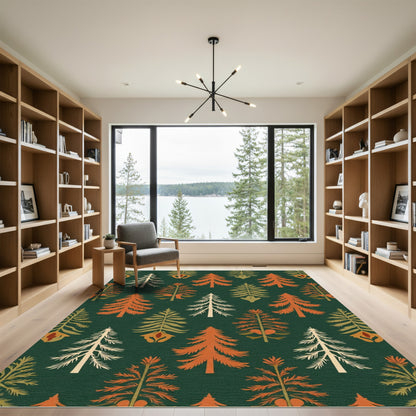 Forest Trees Amber Cream Green Rug
