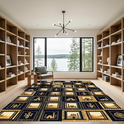 Earthy Golden Ancient Desert Tile Rug