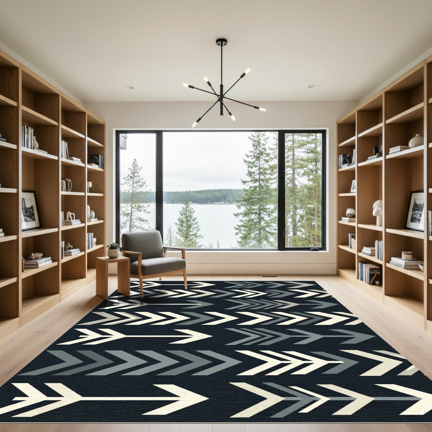 Modern Monochrome Arrow Geometric Rug