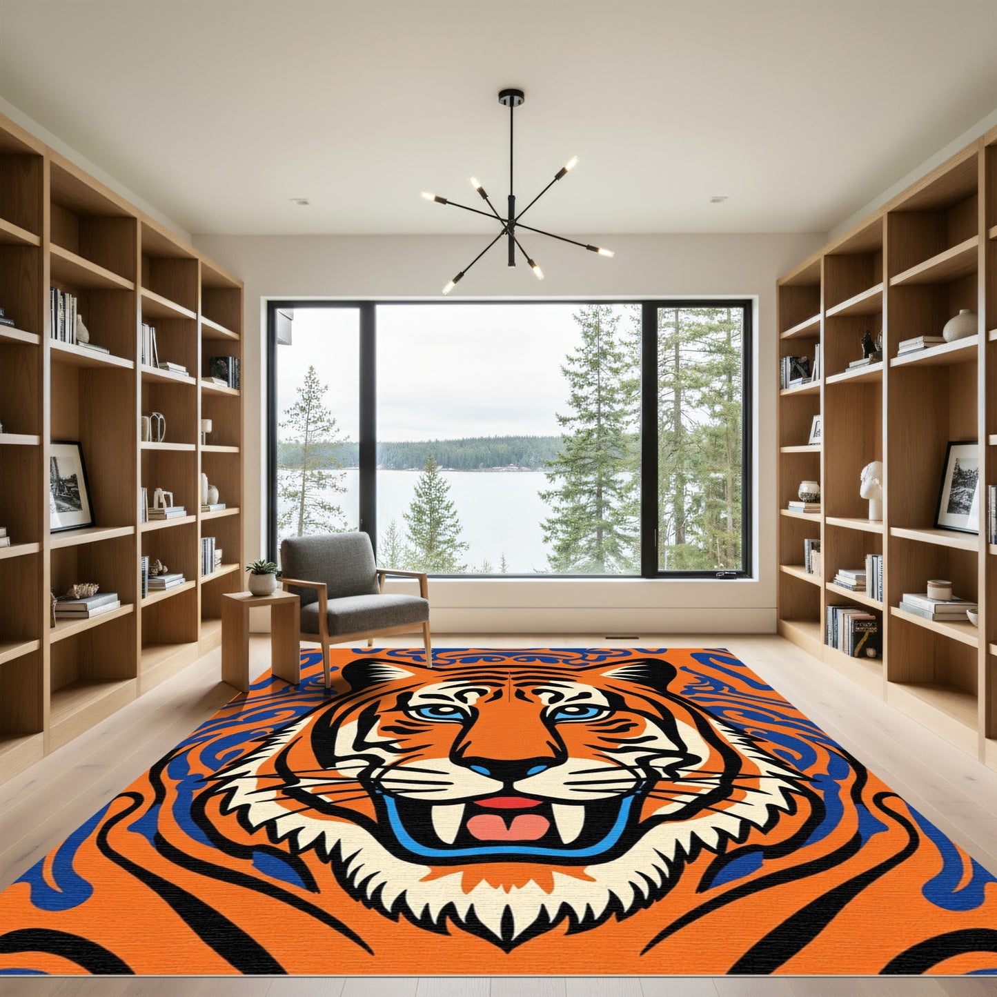 Bold Orange Blue Tiger Face Rug