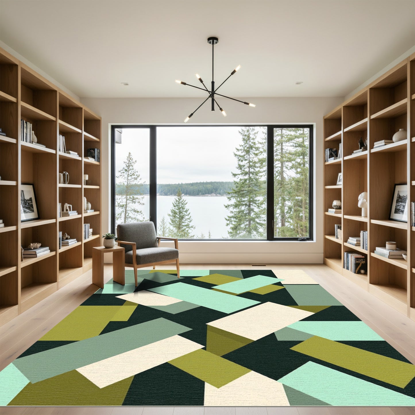 Subtle Geometric Overlay Blocks Rug