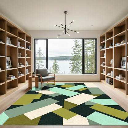 Subtle Geometric Overlay Blocks Rug