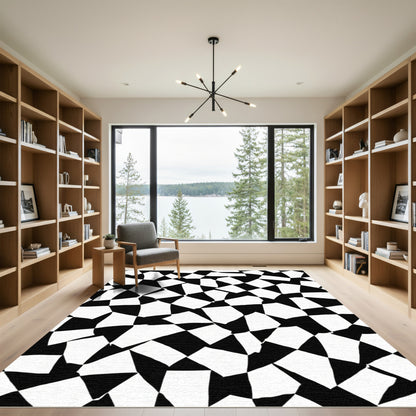 Distorted Black White Checkered Squares Rug