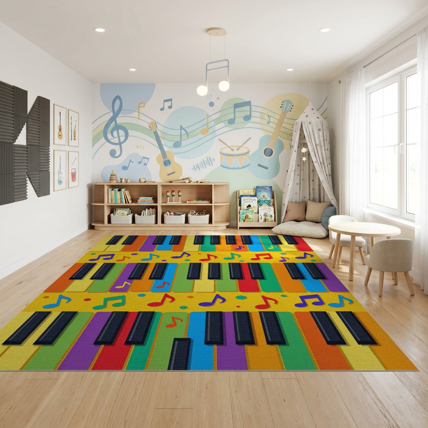 Vibrant Piano Keys Musical Notes Rug