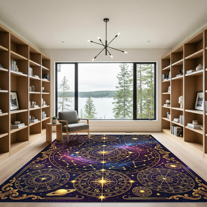 Golden Celestial Zodiac Constellation Map Rug