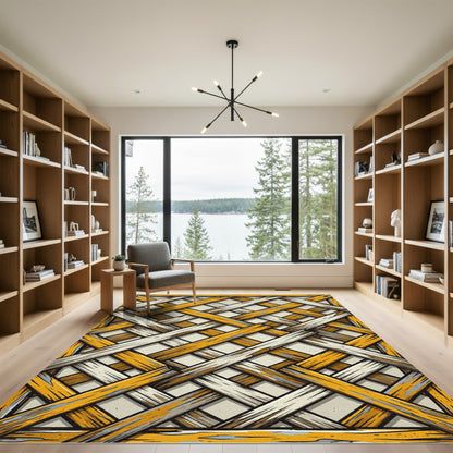 Rustic Yellow Wood Lattice Rug
